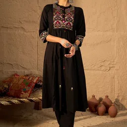 Indo Era Women Ethnic Motifs Embroidered Empire Thread Work Pure Cotton Kurta with Trousers & With Dupatta image 2