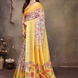 Snofi Creation Floral Printed Zari Block Print Saree image 3