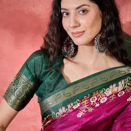 Sangria Ethnic Motifs Printed Woven Design Zari Border Saree image 2