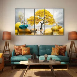 The Castle Decor White & Blue 5 Piece Wood Other Wall Paintings-image-74