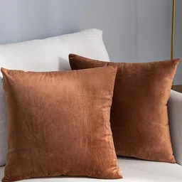 AAZEEM Camel Brown 2 Pieces Velvet Square Cotton Cushion Covers-picture-20