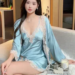 For You For Me Self Design Shoulder Straps Satin Baby Doll image 5