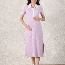 Secret Wish Women Striped Maternity A-Line Midi Dress-picture-33