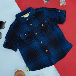 Pantaloons Baby Full Sleeves Plaid Checked Shirt - Blue-image-15