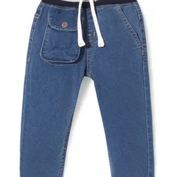 Babyhug Full Length Washed Stretchable Denim Jeans with Drawcord - Blue-image-8