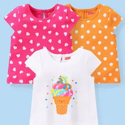 Babyhug Cotton Knit Cap Sleeves Heart & Ice Cream Printed T-Shirts Pack of 3 - Multicolour-image-22