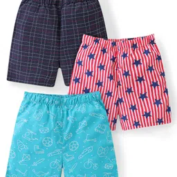Babyhug Cotton Poplin Boxers Stripes Star & Checks Print Pack of 3 - Multicolour image 1