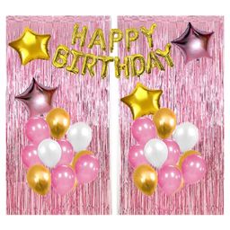 Bubble Trouble Birthday Decoration Kit 52 pc  Pink White Gold Balloons Birthday Foil with Foil Star & Foil Curtain for girls Kids Baby Birthday Decoration Items | Birthday Decoration Combo-picture-34