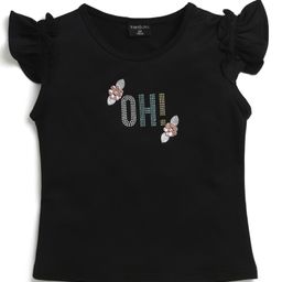 Tiny Girl Frill Sleeves Floral Applique Detailed & Beads Embellished Top - Black-picture-48