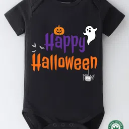 BLUSHES 100% Cotton Halloween Theme Half Sleeves Happy Halloween Text Printed Onesie - Black-picture-12