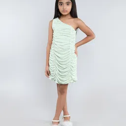 Taffykids One Shoulder Foil Printed Party Dress - Green-picture-10