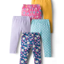Babyhug Cotton Lycra Knit Full Length Leggings With Stretch & Floral Print Pack Of 5 - Multicolour-picture-27