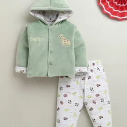 BUMZEE Knit Full Sleeves Hooded Winter Wear Suit Animal Embroidery & Print - Mint & White-picture-26