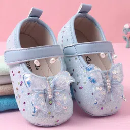 Babyoye Velcro Closure Booties with Butterfly Applique & Glitter Detailing - Blue-image-71