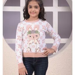 CRIMSOUNE CLUB Knit Full Sleeves Bunny Embroidered & Tassel Embellished Jacquard Light Winter Sweater - Pink-picture-25