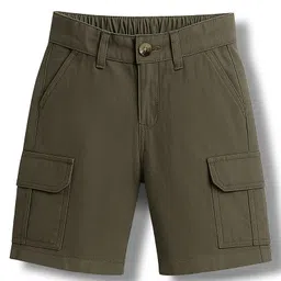 Pine Kids Cotton Elastane Woven Solid Colour Shorts - Olive Green-picture-11