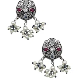 NAMAN ARTS Silver-Plated Artificial Stones Studded & Beaded Oxidised Jewellery Set image 4