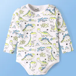 Doodle Poodle Interlock Knit Full Sleeves Dino Print Onesie Pack of 3 - Red & White image 2