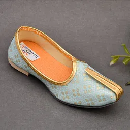 Little Palz Floral Embroidered & Foil Designed Slip On Mojaris - Blue image 3