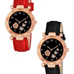 CERO Girls Set Of 2 Printed Dial & Leather Textured Straps Analogue Watches-picture-41