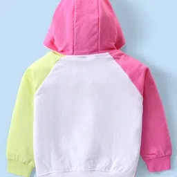Babyhug Terry Cotton Knit Full Sleeves Text Printed Hooded Top & Jogger Pants Set - Pink & White image 3