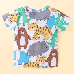 Babyhug Interlock Knit Half Sleeves Front Open Vests with Animal Print & Stripes Pack of 3 - Light Blue & White image 3