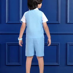 Mark & Mia Half Sleeves Solid Colour Party Shirt & Shorts With Bow Applique - Light Blue & White image 3