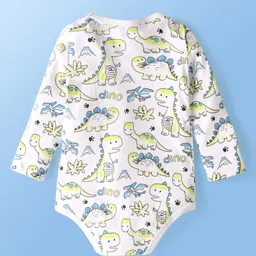 Doodle Poodle Interlock Knit Full Sleeves Dino Print Onesie Pack of 3 - Red & White image 3