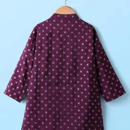 Babyhug Cotton Woven Full Sleeves Kurta Pyjama Set with Cambric Foil Printed - Dark Purple image 3