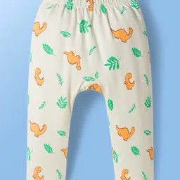 Babyoye 100% Cotton Interlock Knit Full Length Diaper Leggings With Animal Print Pack Of 2 - Aqua & Cream image 2