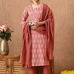 Anouk Women Floral Printed Regular Pure Cotton Kurta with Trousers & With Dupatta-picture-4