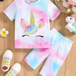 INCLUD Girls Printed Round Neck T-Shirt With Capri-picture-11