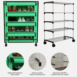 Fabura 4 Layers Shoe Rack With Wheels In Green Color image 4