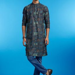 Diwas by Manyavar Printed Thread Work Mandarin Collar Straight Kurta-picture-22