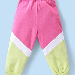 Babyhug Terry Cotton Knit Full Sleeves Text Printed Hooded Top & Jogger Pants Set - Pink & White image 5