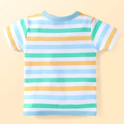 Babyhug Interlock Knit Half Sleeves Front Open Vests with Animal Print & Stripes Pack of 3 - Light Blue & White image 5