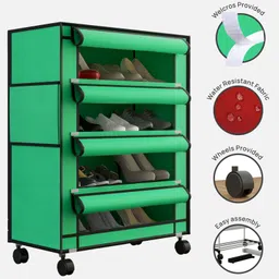 Fabura 4 Layers Shoe Rack With Wheels In Green Color image 5