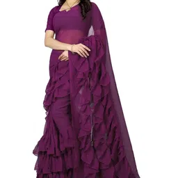 F FASHION Pure Georgette Ruffle Saree image 1