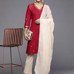 Biba Women Red Ethnic Motifs Printed Pure Cotton Kurta with Palazzos & With Dupatta-picture-22
