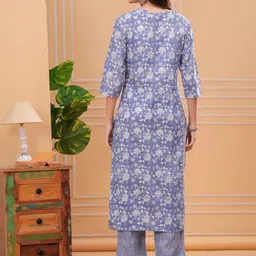 Mizaz Women Floral Printed Regular Pure Cotton Kurta with Trousers & With Dupatta image 5