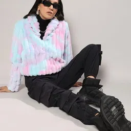 Campus Sutra Women Acrylic Lightweight Biker Jacket with Patchwork image 5