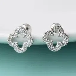 Tiso Silver plated American Diamond Studded Floral Shaped Korean Studs image 5