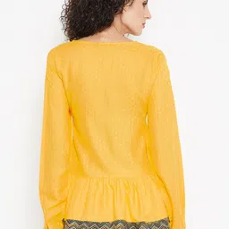 Bronz Women Yellow Self Design A-Line Top image 2