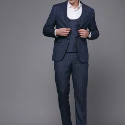 Louis Philippe Men Checked Single Breasted Slim Fit Three Piece Formal Suit-picture-33