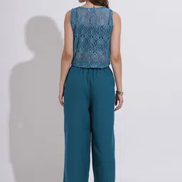 Murcia Women Teal Sheer Tie-Up Top With Solid Bottom Co-Ord Set image 5