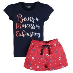 PLUM TREE Girls Red & Navy Blue Printed T-shirt with Shorts-picture-49