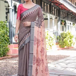 MAHARANI COUTURE Ethnic Motifs Printed Zari Pure Linen Banarasi Saree-image-84