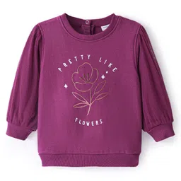 Babyoye Brushed Fleece Eco Conscious 100% Cotton Full Sleeves Sweatshirt With Text Print - Magenta & Purple-picture-24