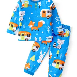 Babyhug Cotton Knit Full Sleeves Night Suit With Animals & Vehicles Print - Blue-picture-19