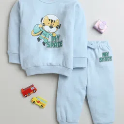 BUMZEE Cotton Full Sleeves Tiger Printed Coordinating Sweatshirt & Joggers Set - Sky Blue-picture-31